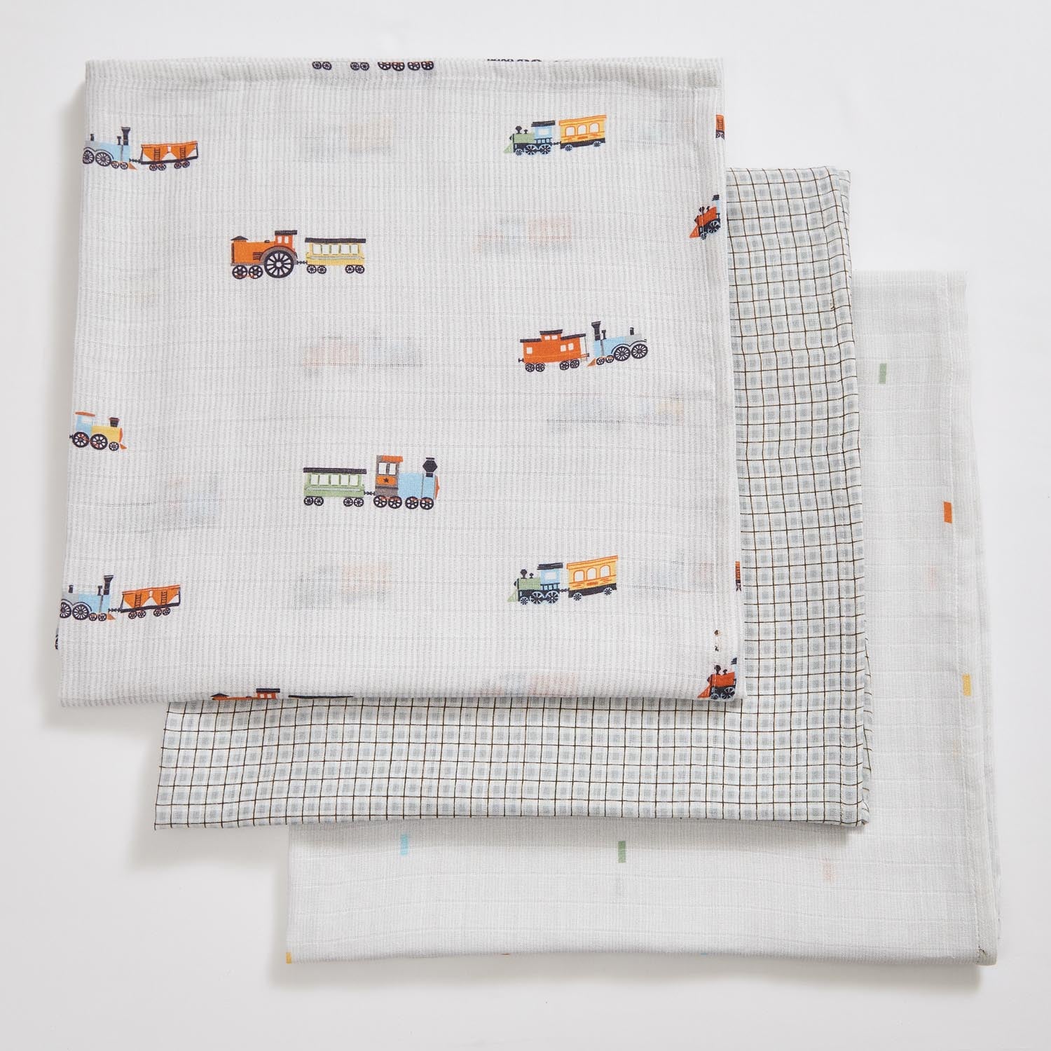 Train Muslin Swaddles - Set of Three