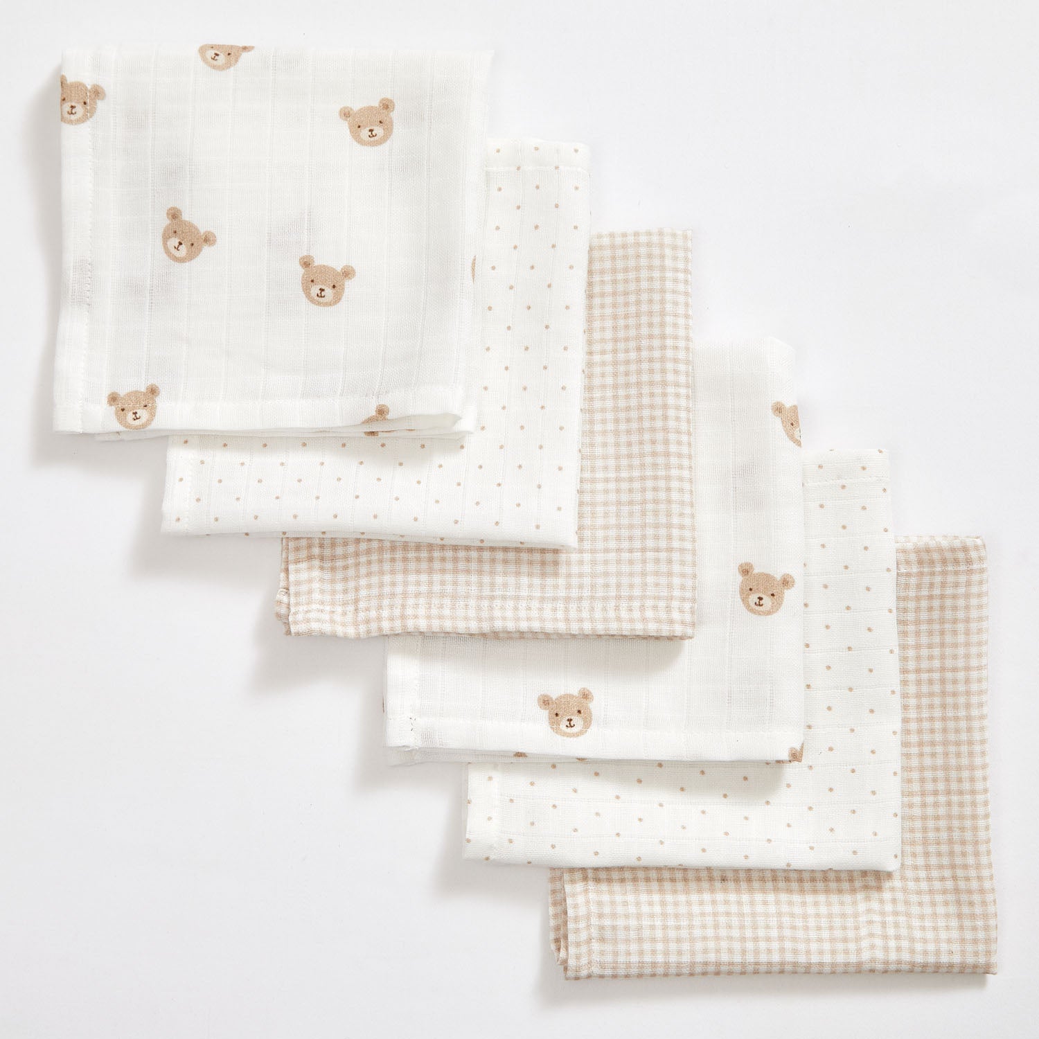 Teddy Muslin Wash Cloth - Set of Six