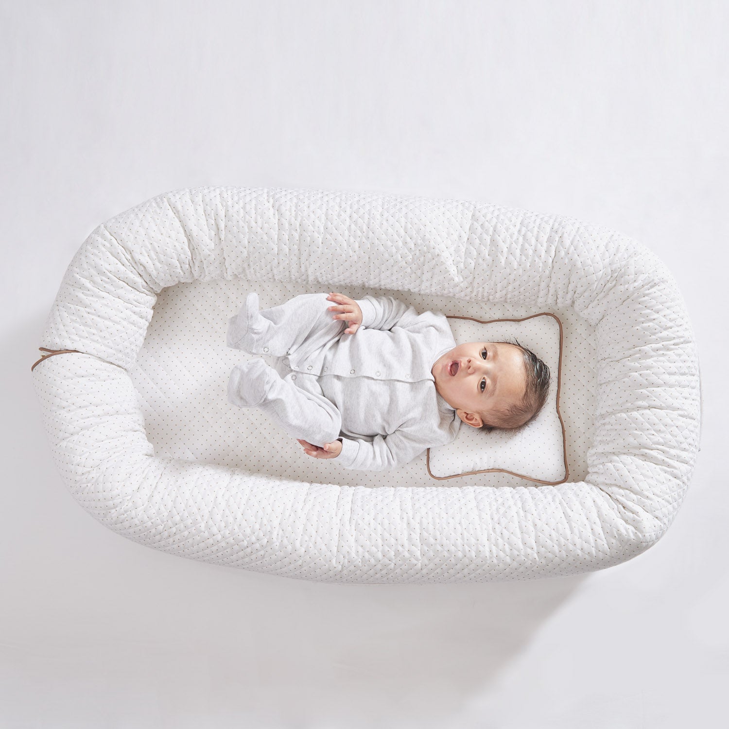White & Brown Polka Dot Newborn Baby Nest