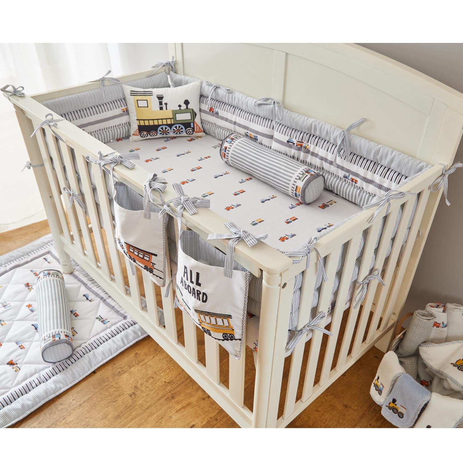 Train Crib Bedding Set - Set of Eight