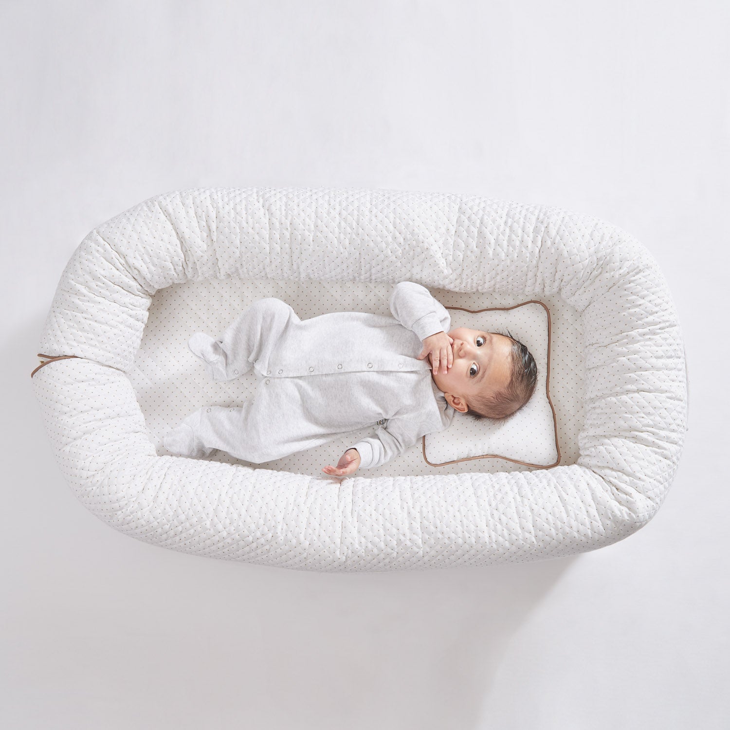 White & Brown Polka Dot Newborn Baby Nest