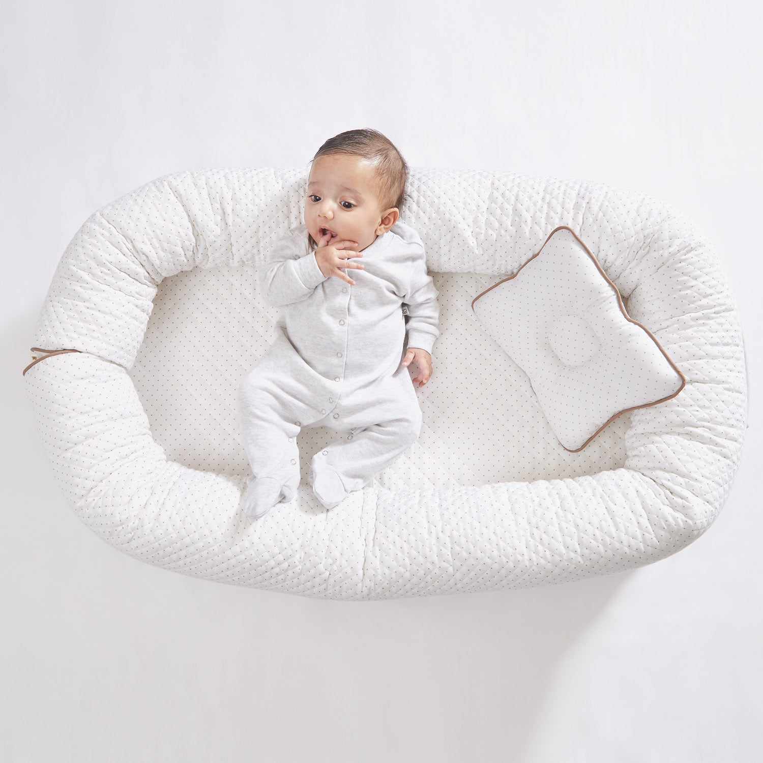White & Brown Polka Dot Newborn Baby Nest