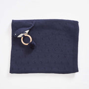 Navy Blue Cotton Knitted Blanket + Rattle