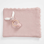 Pink Cotton Knitted Blanket + Rattle