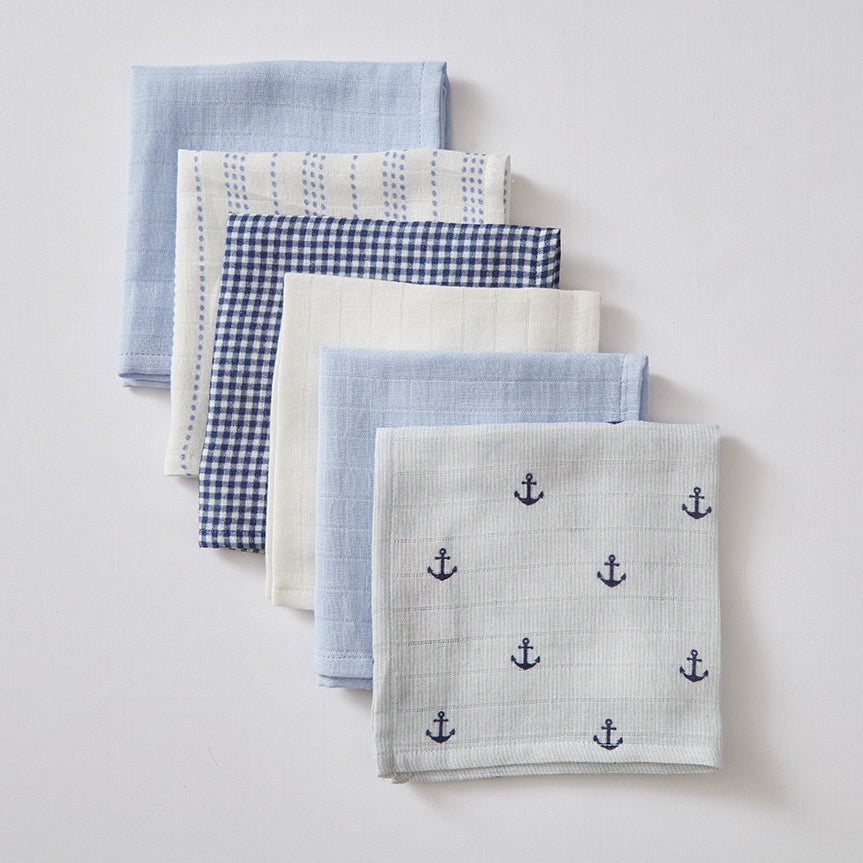 Sail Boat Muslin Wash Cloths - Set of Six