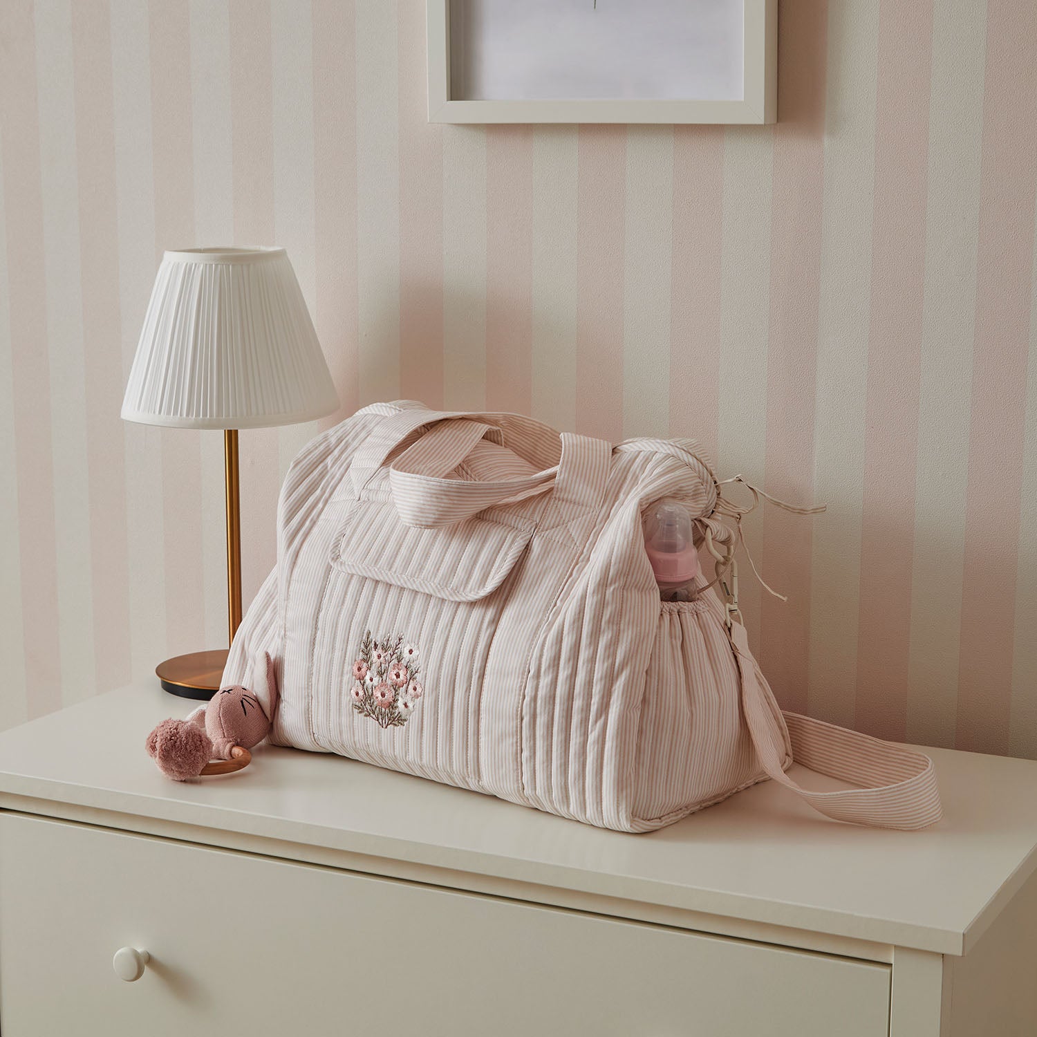 Beige Stripes Diaper Tote Bag