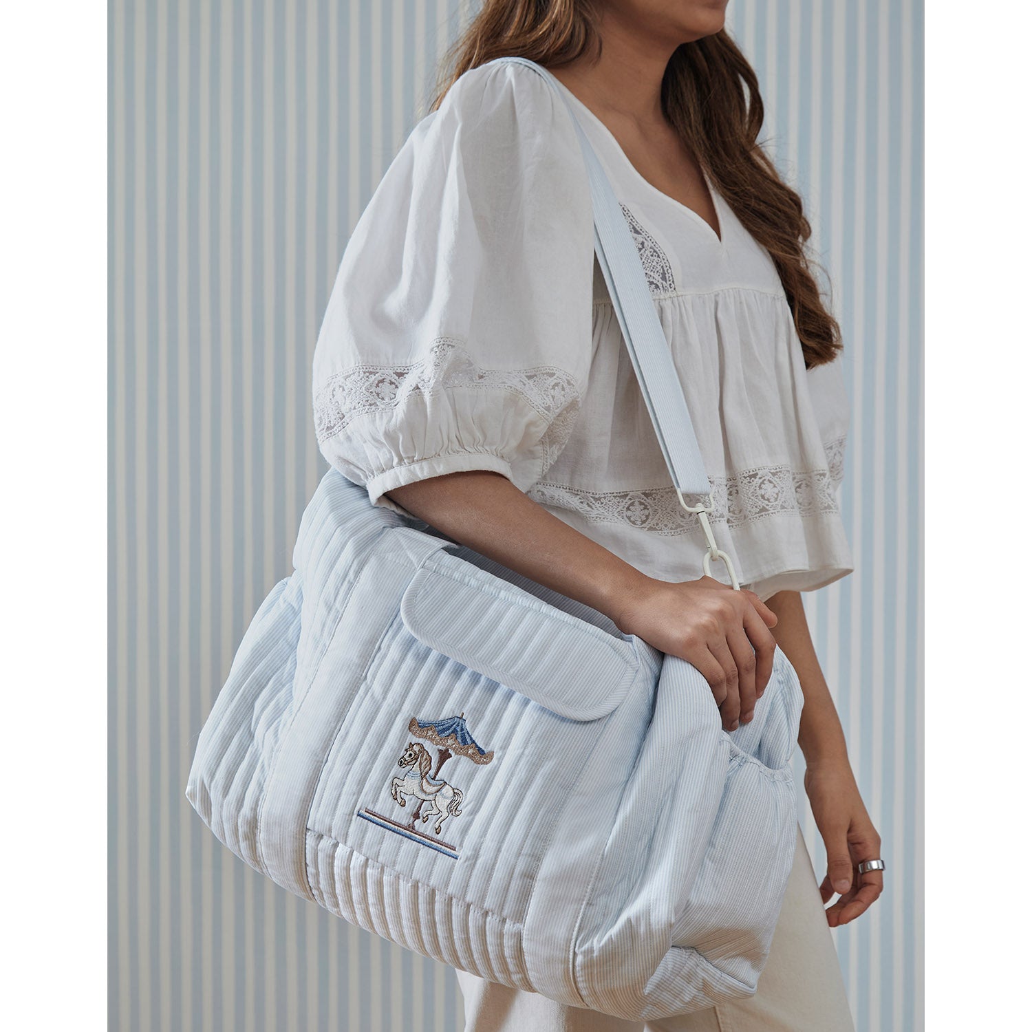 Blue Stripes Diaper Tote Bag