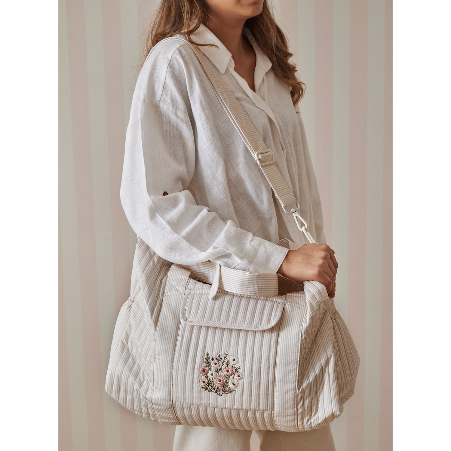 Beige Stripes Diaper Tote Bag