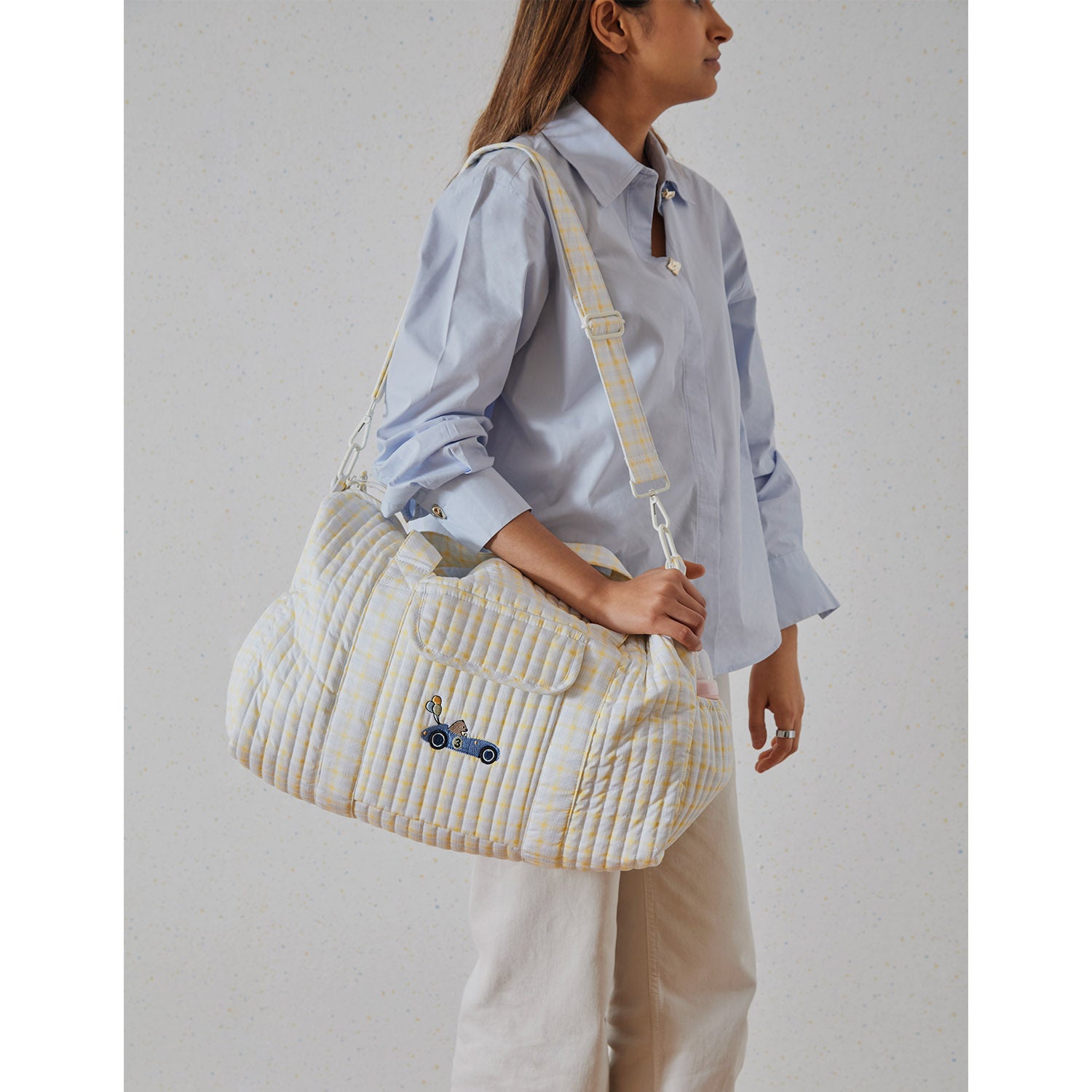 Blue & Yellow Checks Diaper Tote Bag