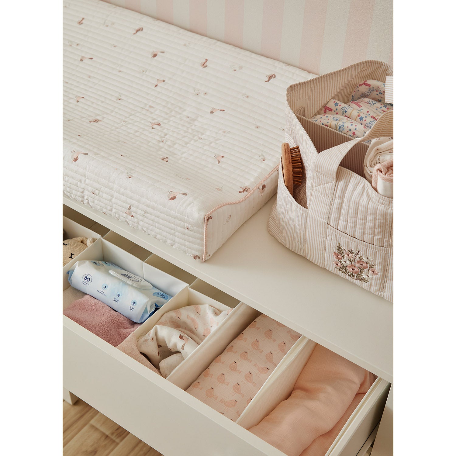 Biege Stripe Diaper Caddy
