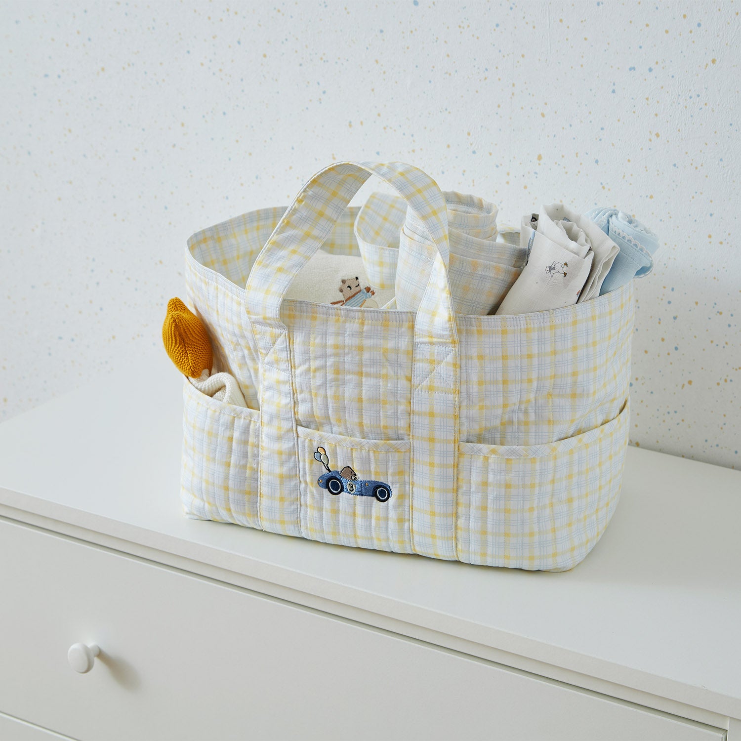 Blue & Yellow Checks Diaper Caddy
