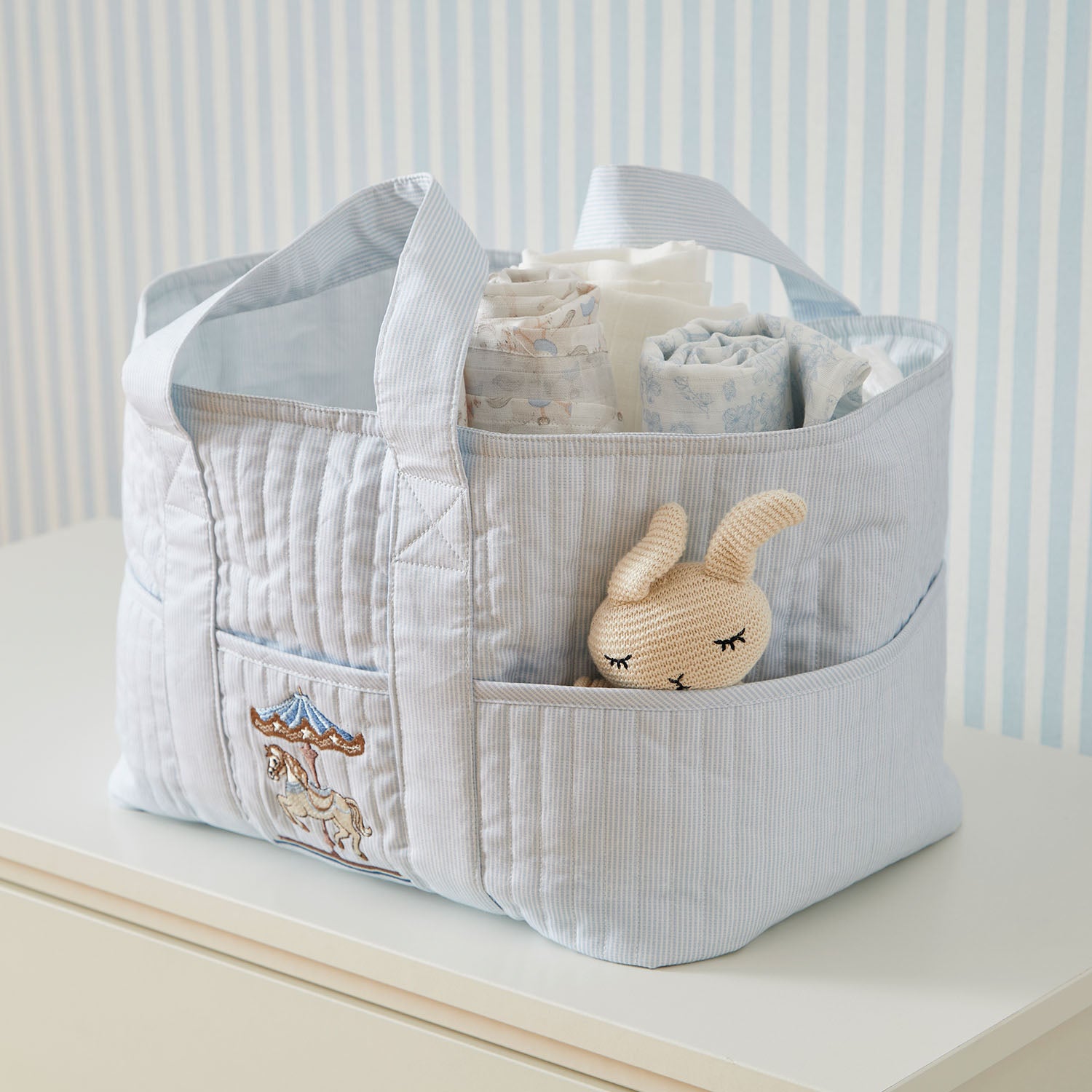 Horse Blue Stripes Diaper Caddy