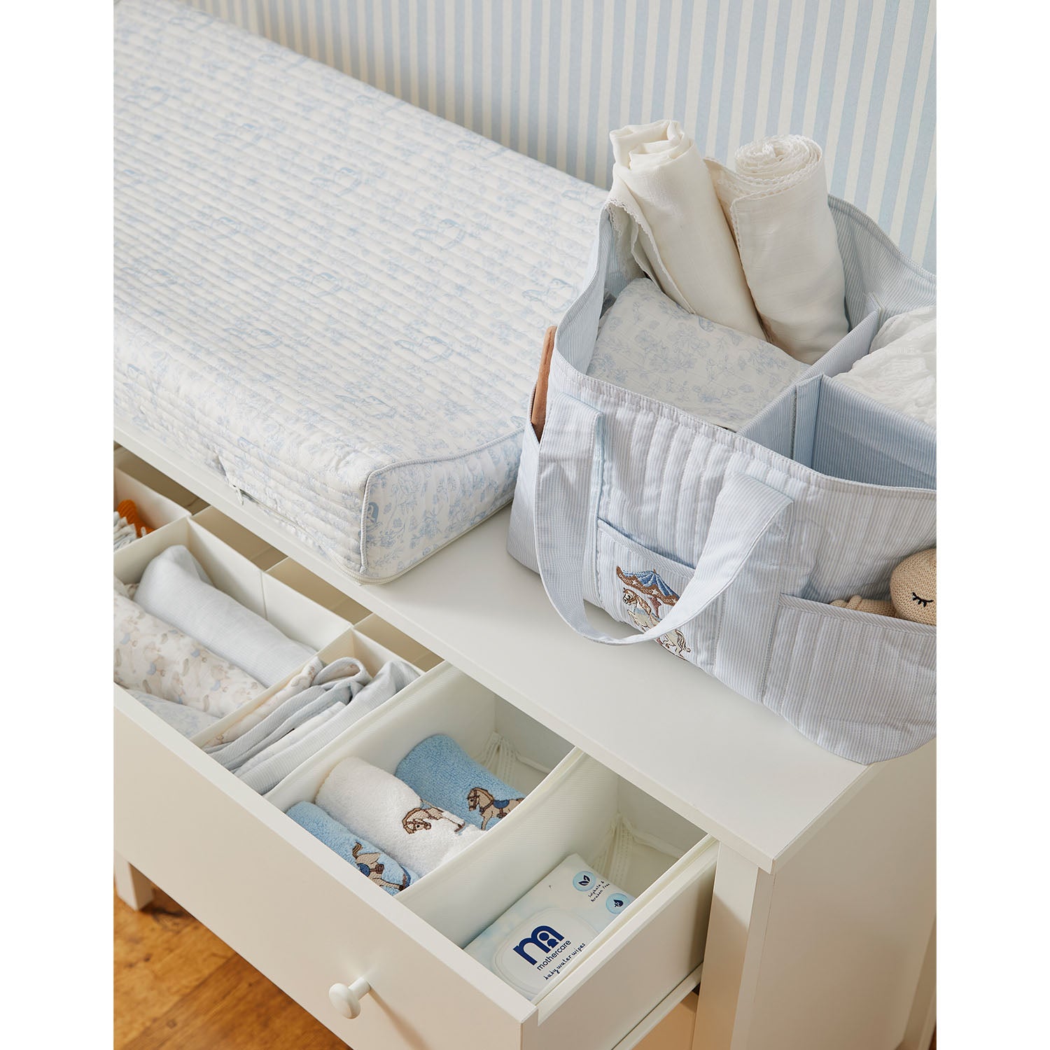Horse Blue Stripes Diaper Caddy