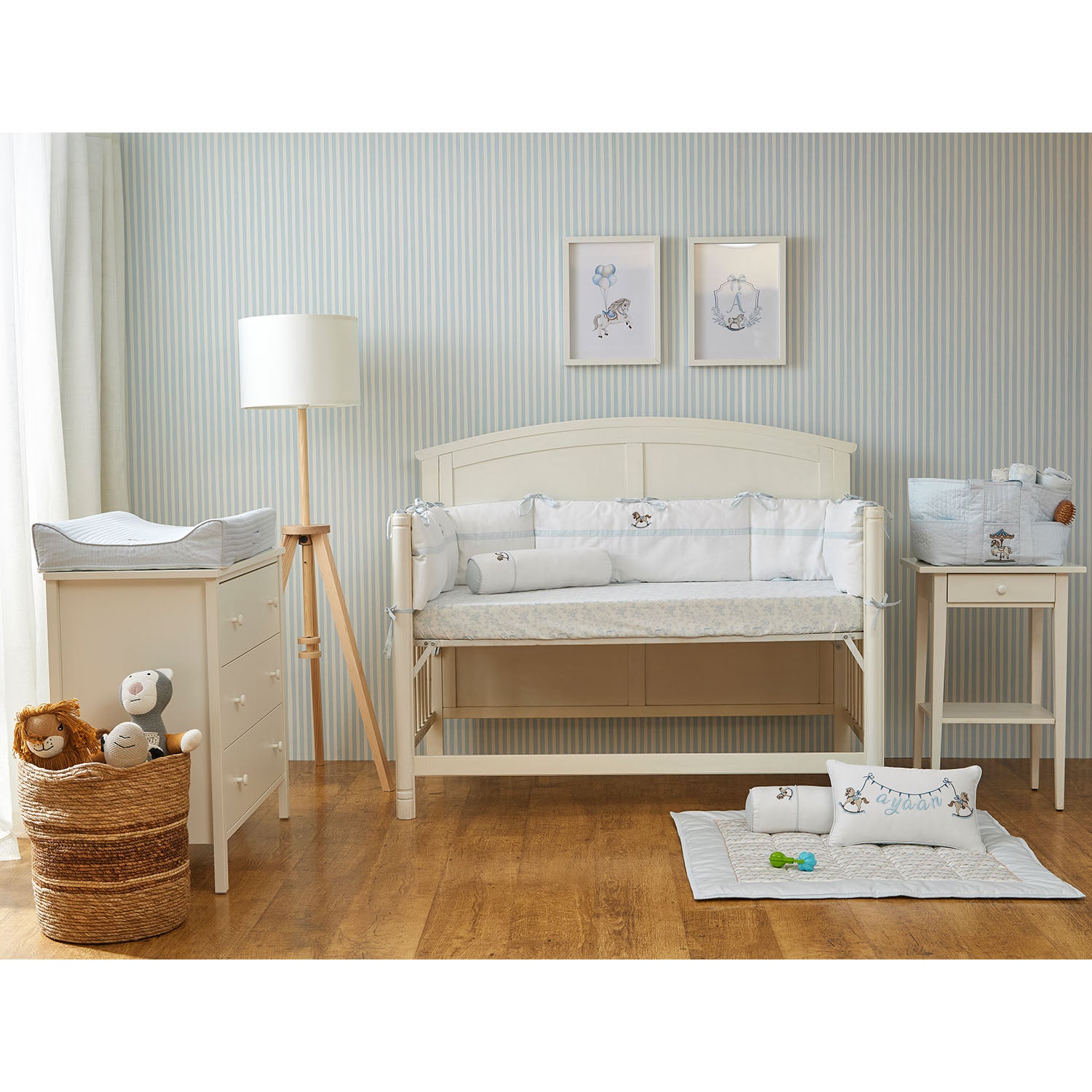 Horse Blue Stripes Diaper Caddy