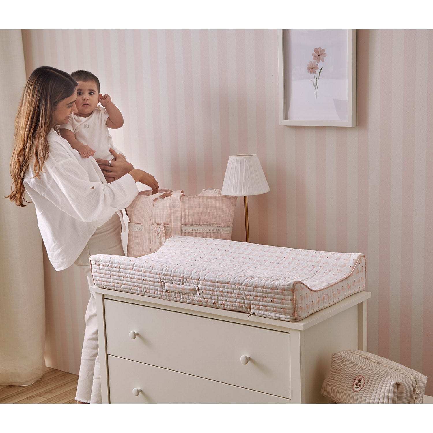 Pink Checks Diaper Caddy