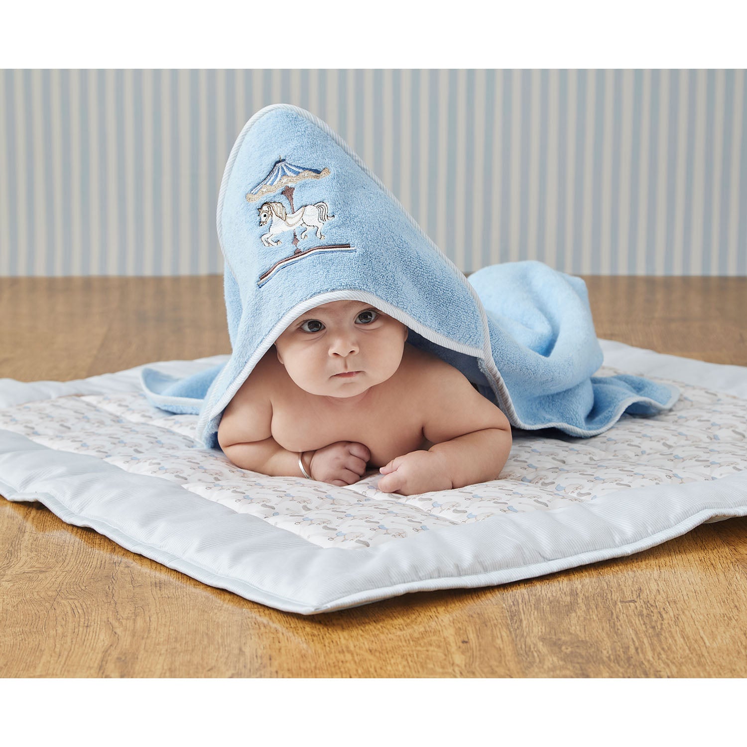 Horse Cradle Cotton Hooded Towel - Blue